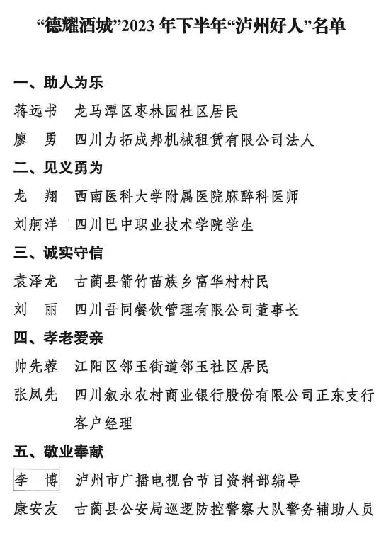 點贊！“瀘州好人”+10！