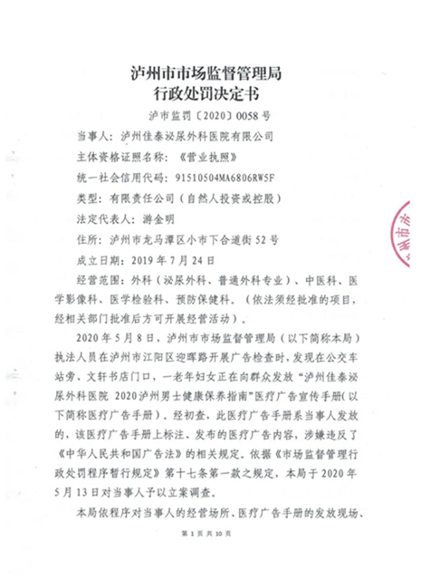 罰款60萬！瀘州佳泰泌尿外科醫(yī)院未經(jīng)審查，發(fā)布違法醫(yī)療廣告(圖2)
